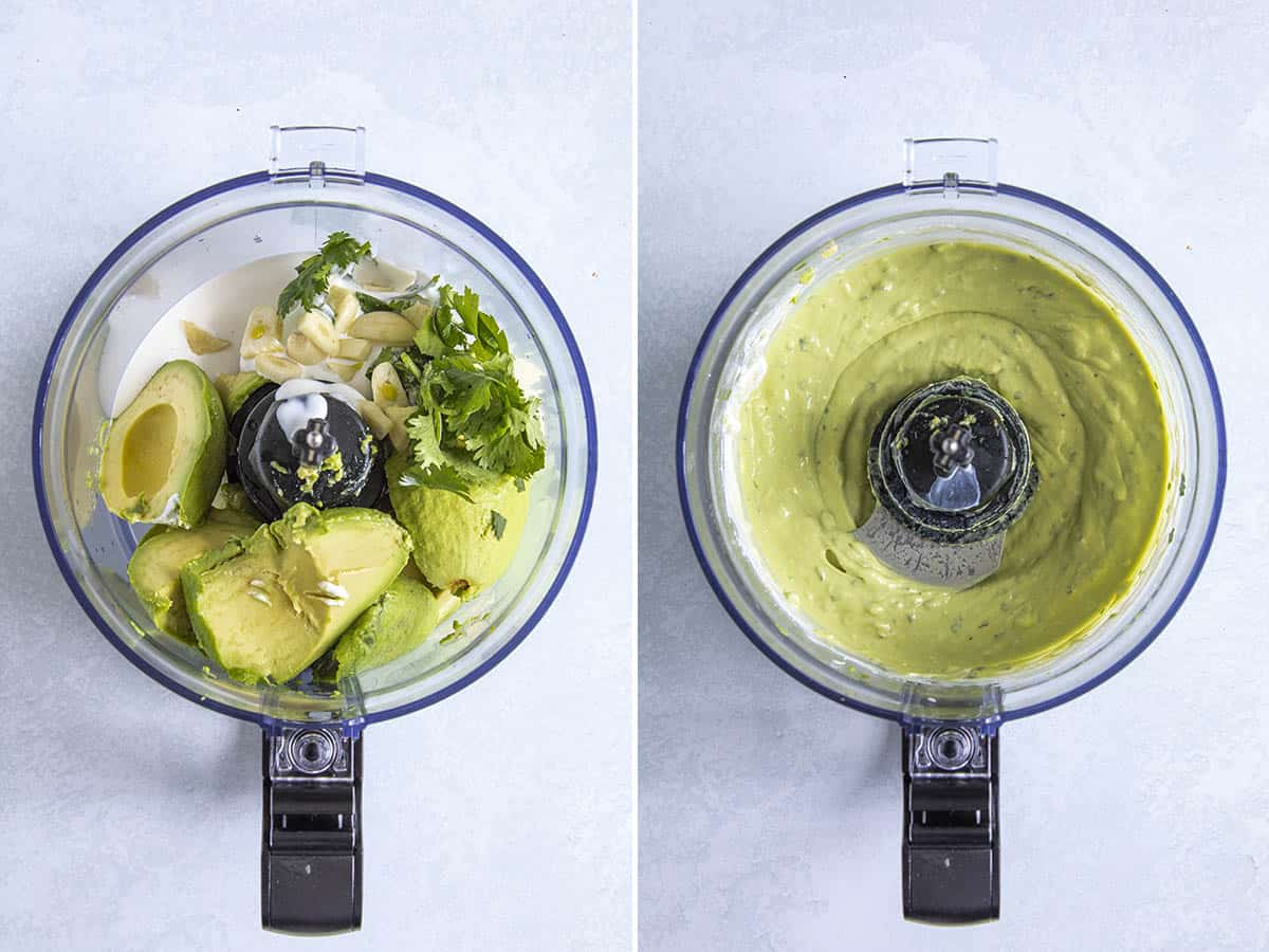 Mixing Avocado Crema in a food processor