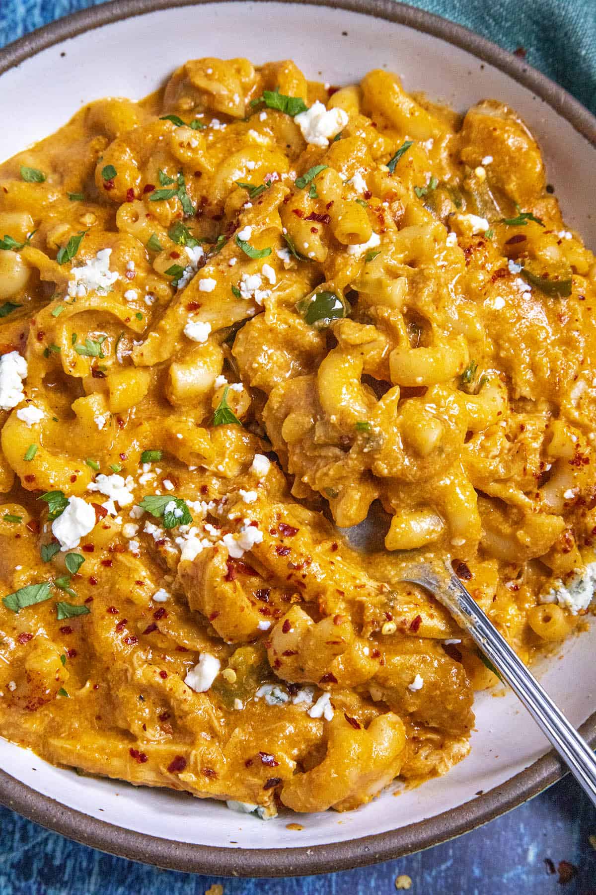 Buffalo Chicken Mac and Cheese in a bowl