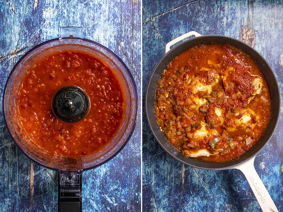 Chipotle sauce in a food processor, then added to the pan of chicken to make Chicken Tinga