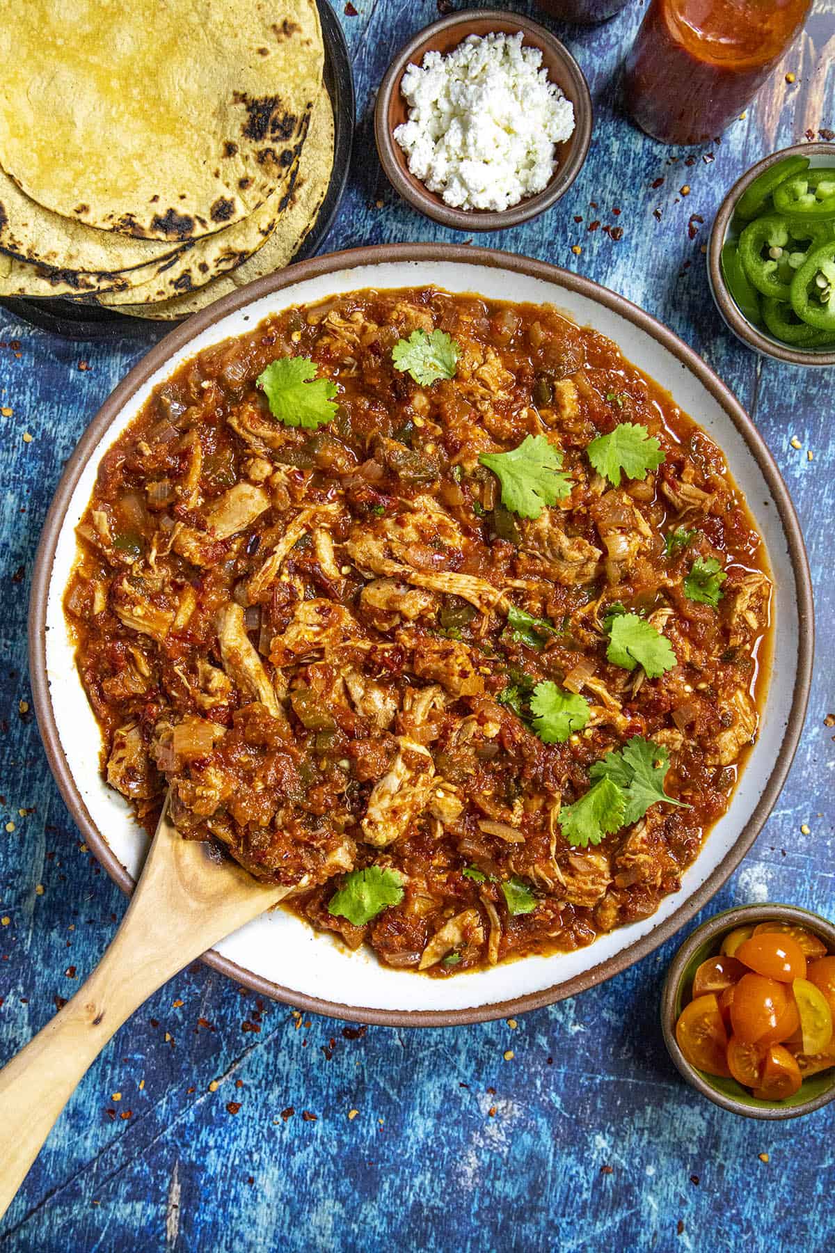 Chicken Tinga in a bowl, ready to serve