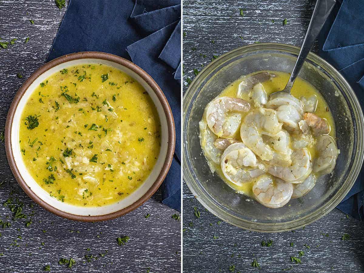 Marinating shrimp in Cuban mojo sauce to make mojo shrimp