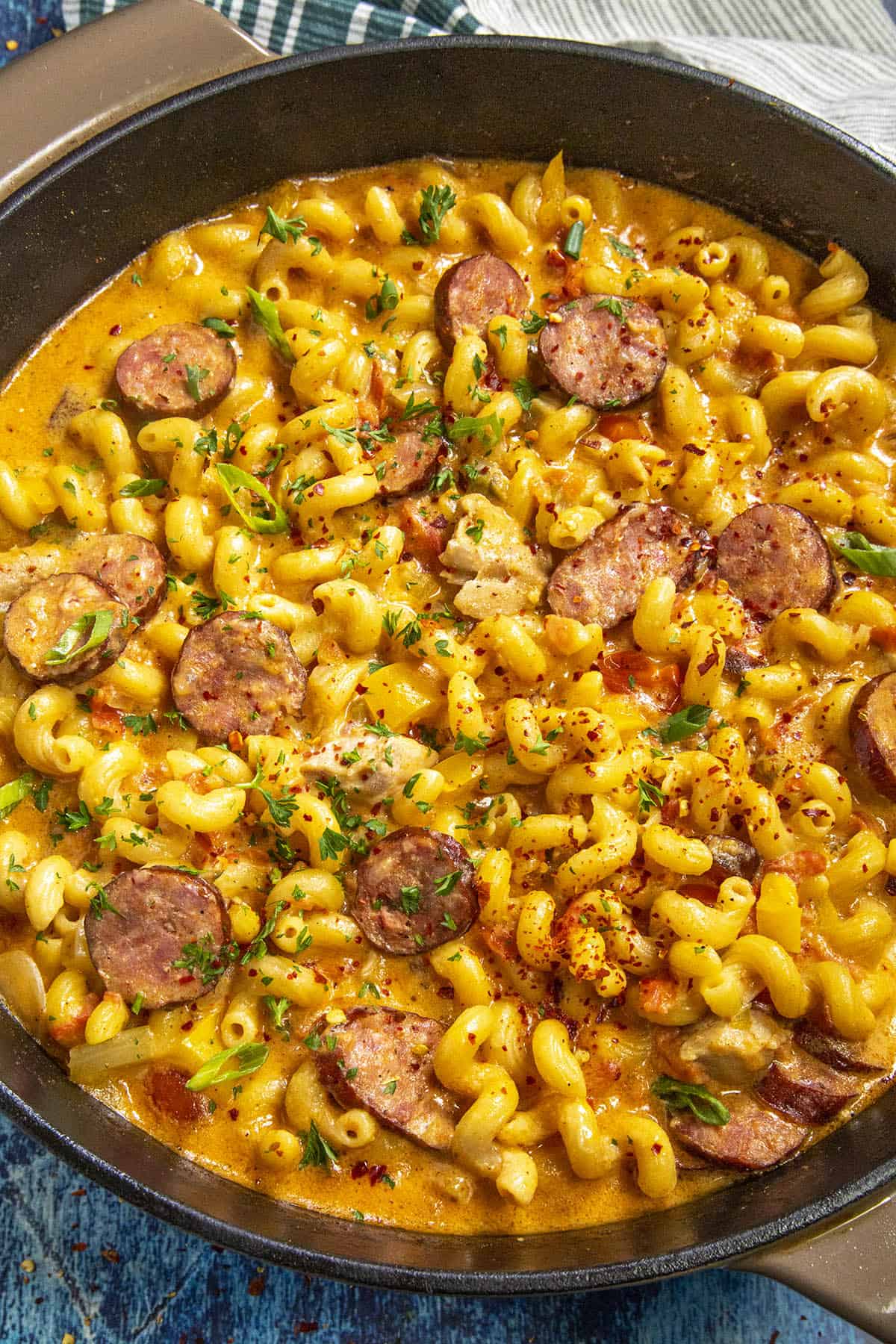 Pastalaya in a pot with lots of andouille and chicken