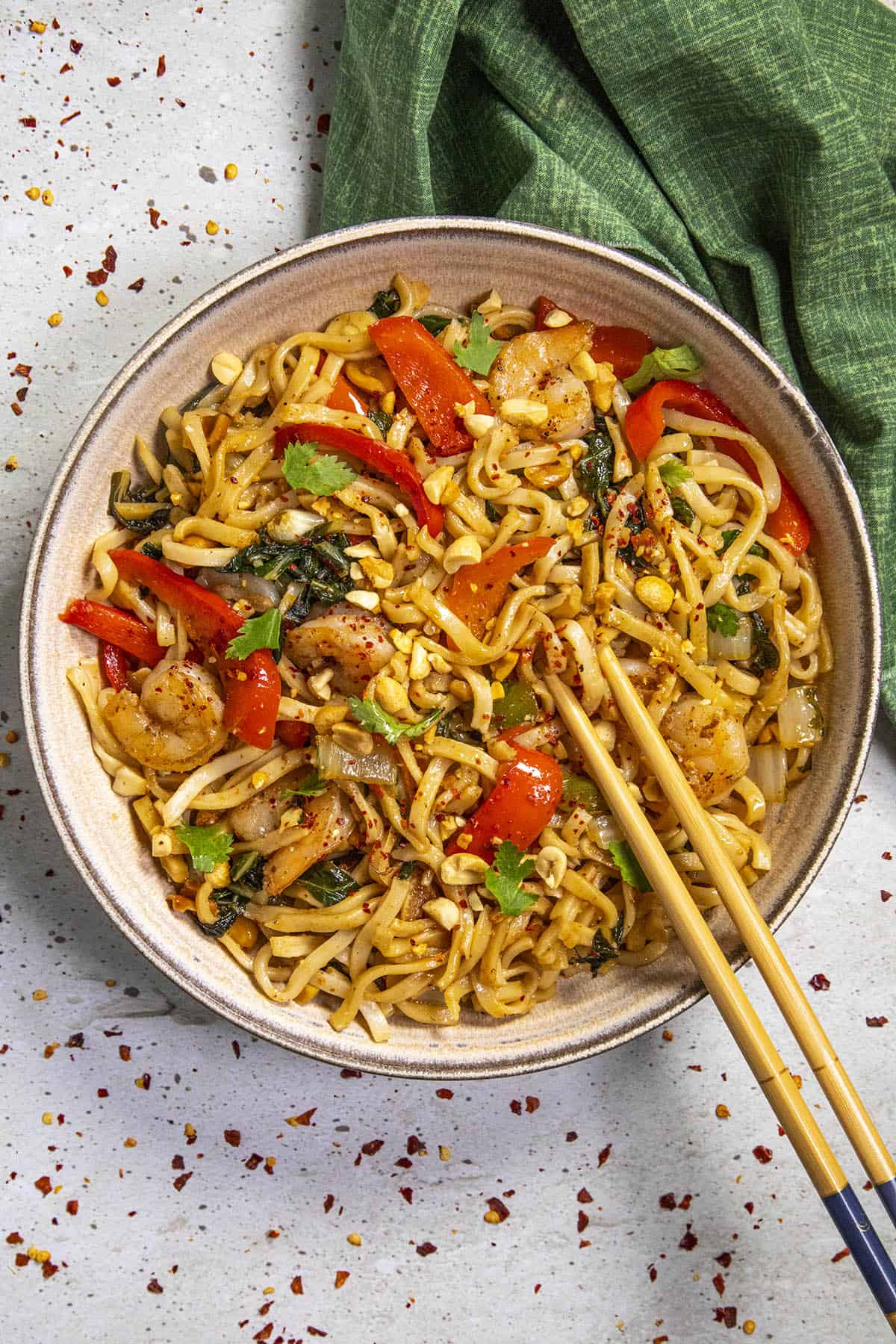 Easy Thai Noodles in a bowl, ready to serve