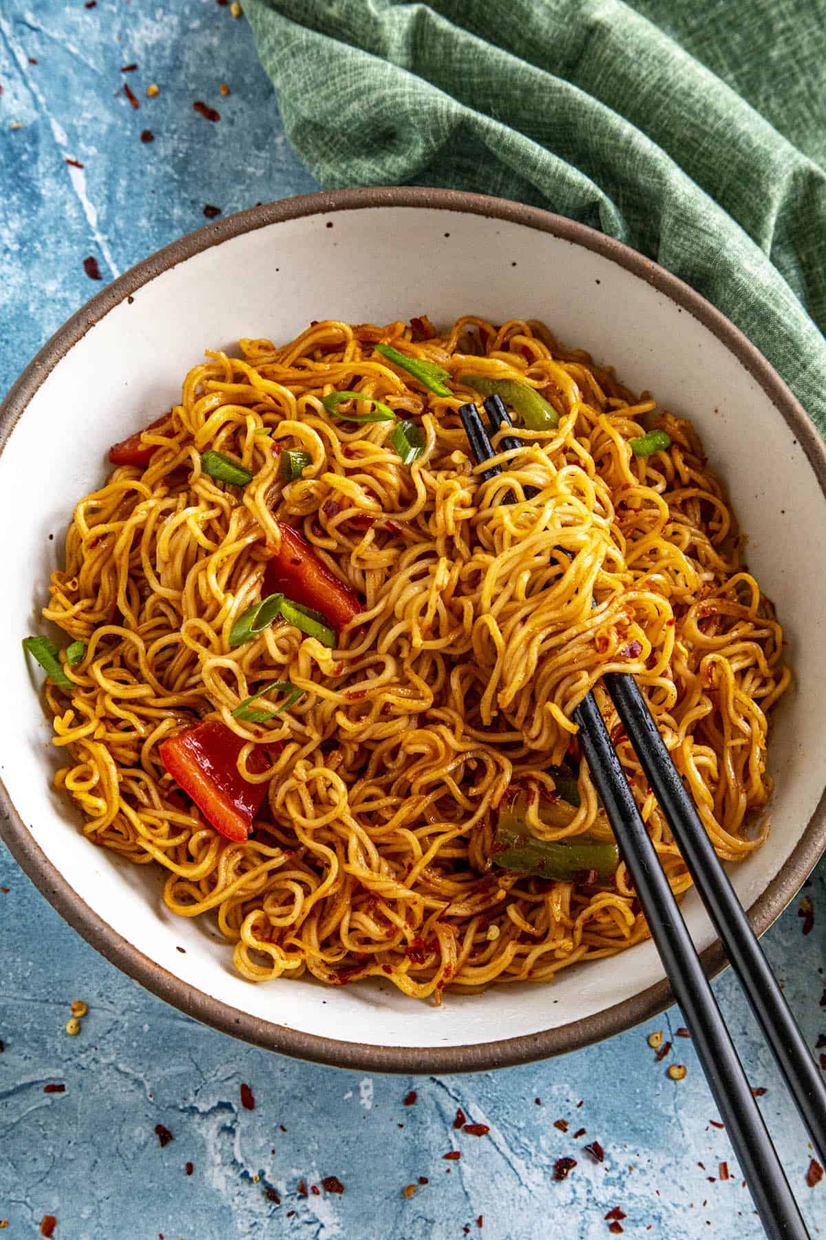 Spicy Gochujang Noodles in a bowl, ready to serve