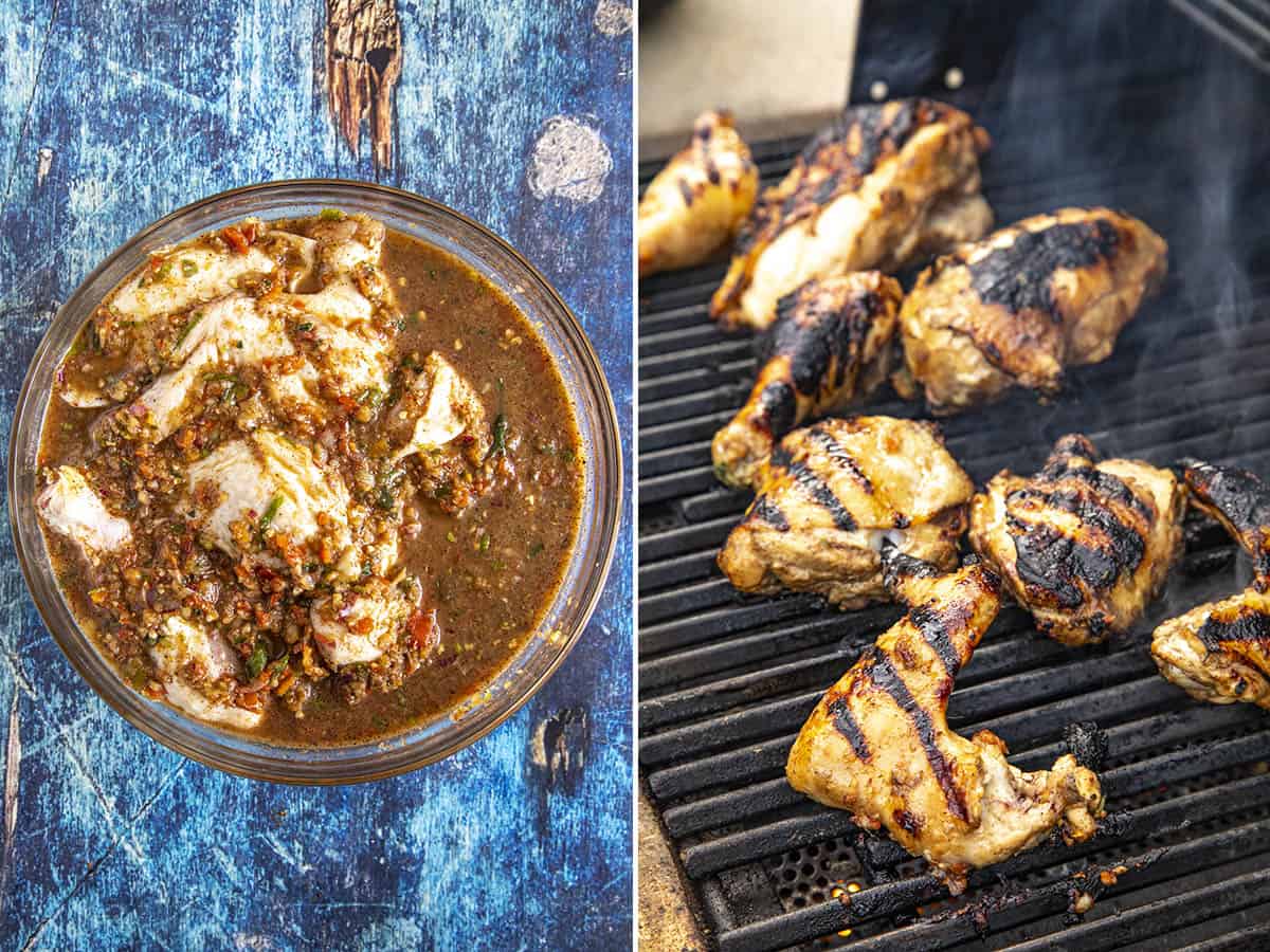 Marinating and grilling Jamaican Jerk Chicken