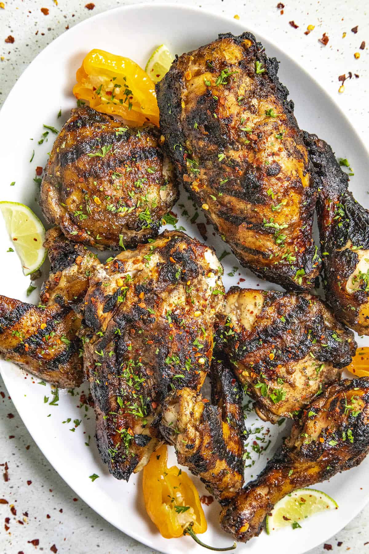Spicy grilled Jamaican Jerk Chicken, ready to serve