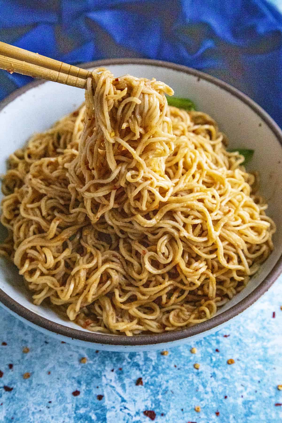A large scoop of Thai Peanut Noodles, ready to eat