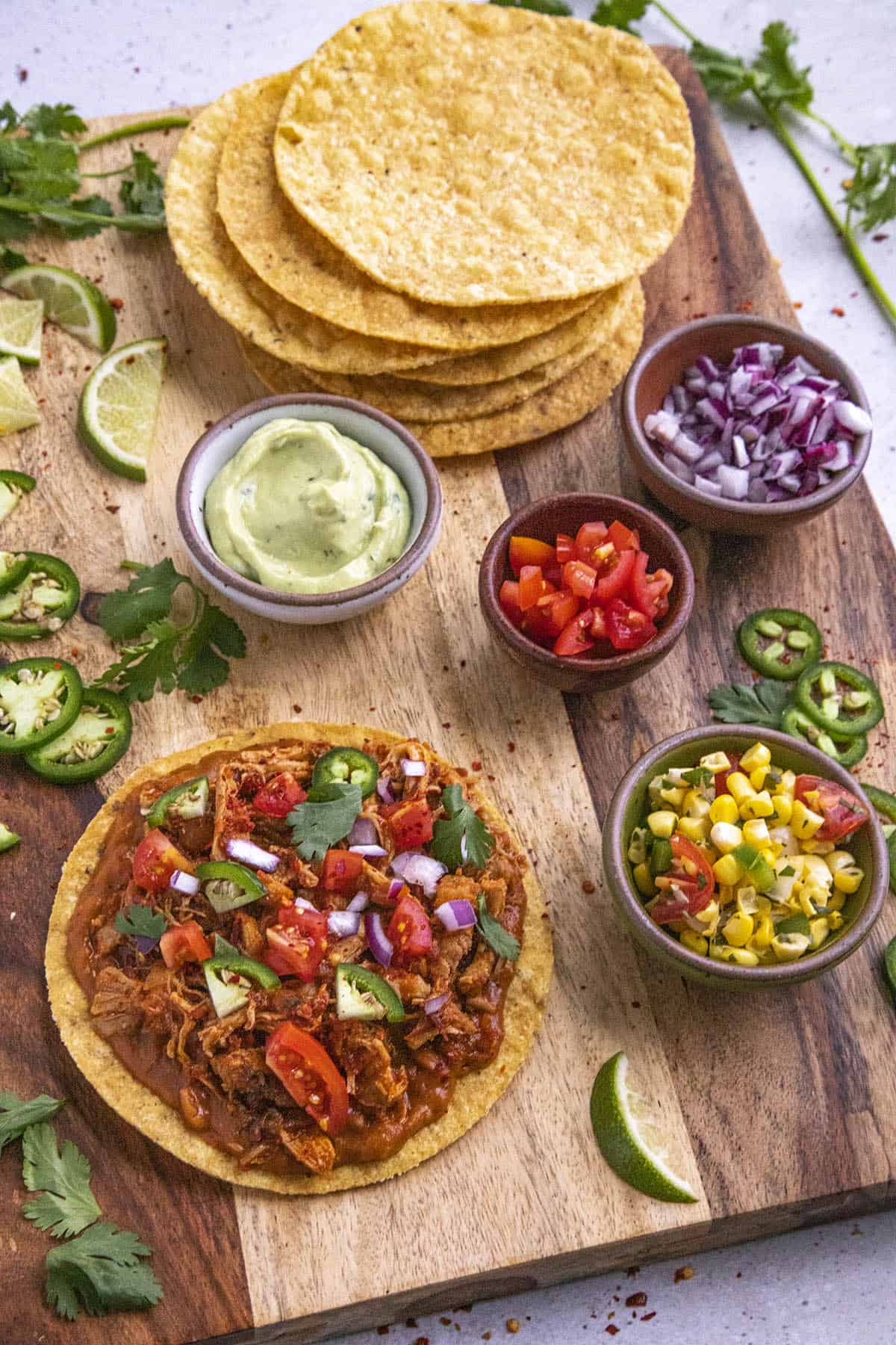 Tostadas de Tinga ready to serve on a platter