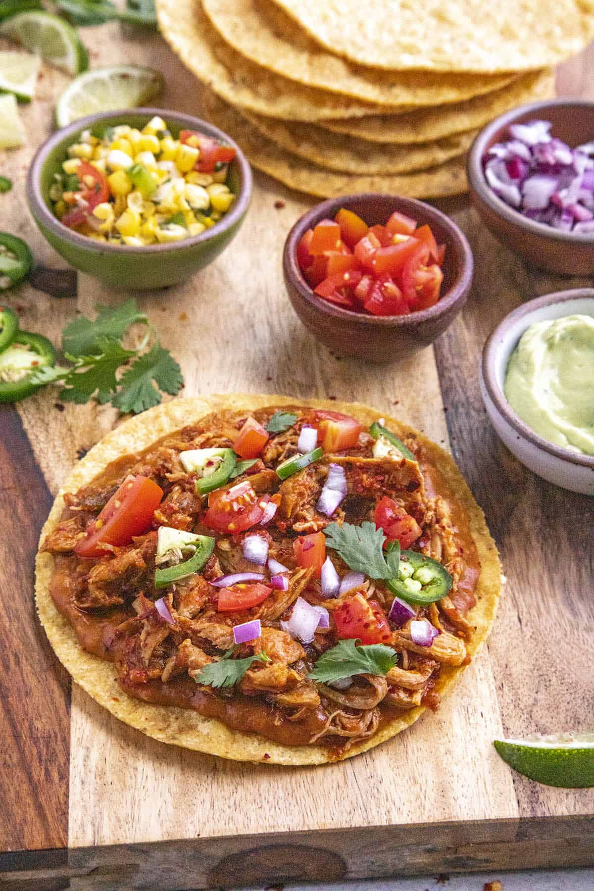 Tostadas de Tinga with fixings