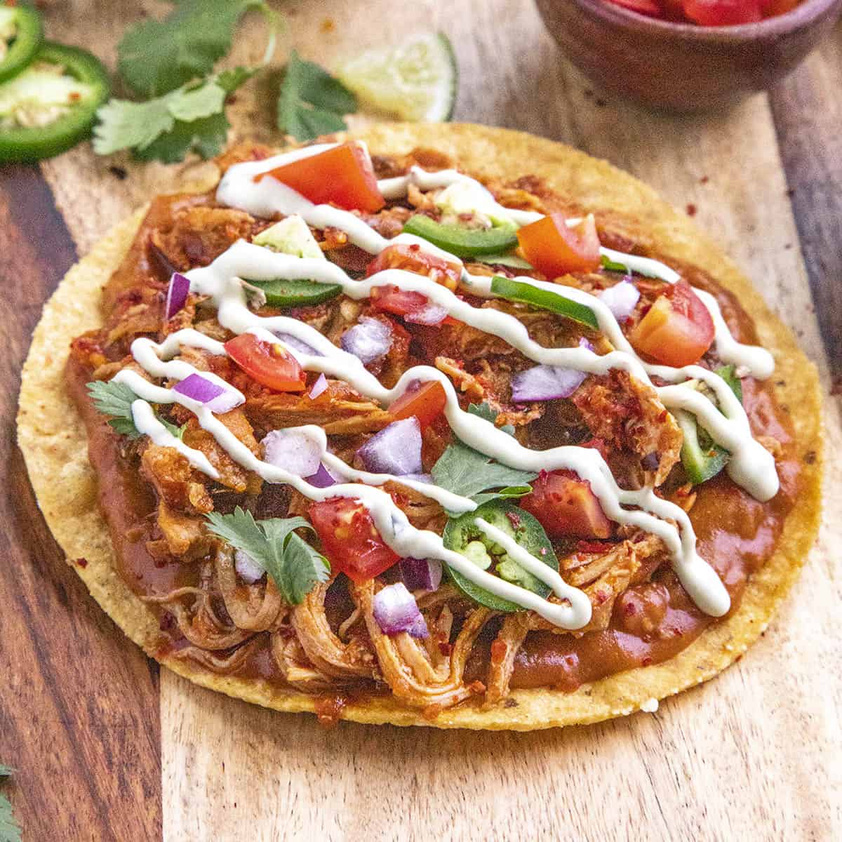 Tostadas de Tinga (Chicken Tinga Tostadas) - Chili Pepper Madness