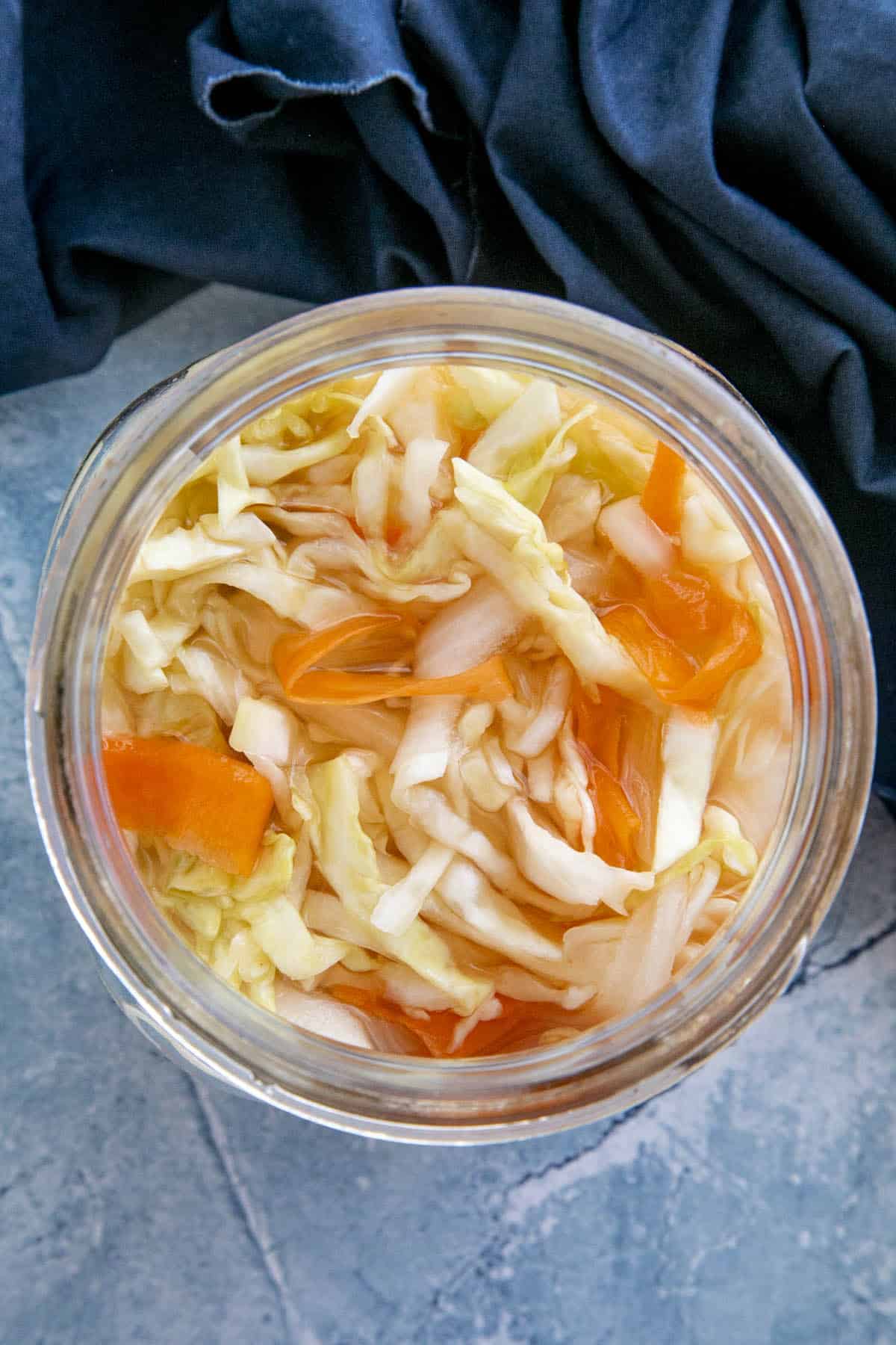 Curtido (Salvadoran Cabbage Slaw) in a jar