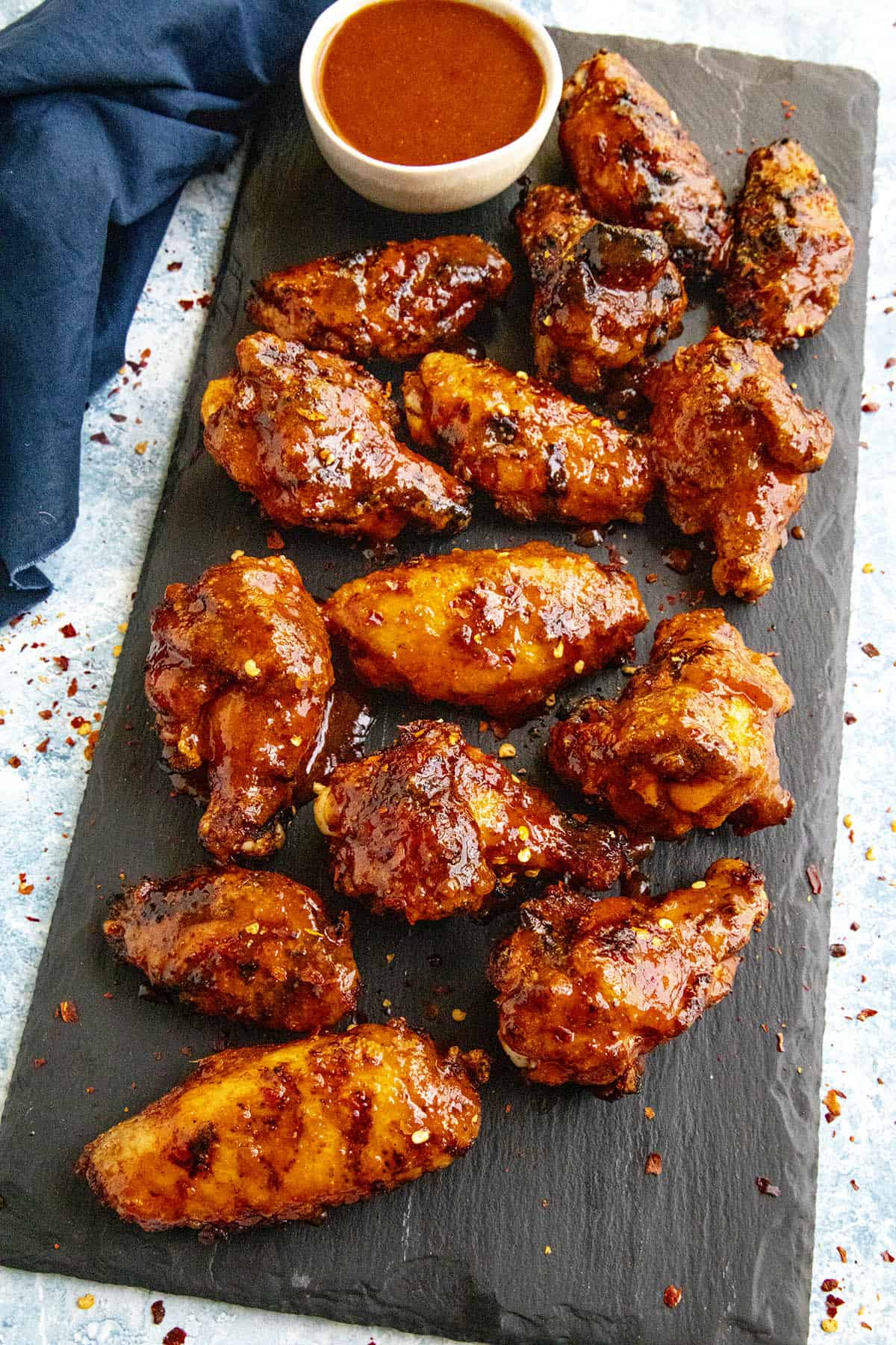 Honey Sriracha Chicken Wings on a platter, ready to serve