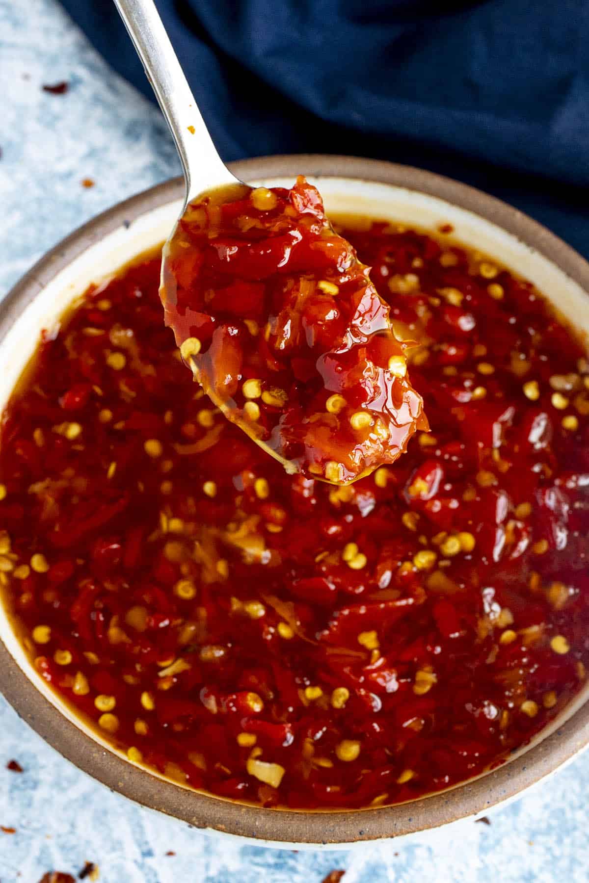 Thai Sweet Chili Sauce on a spoon