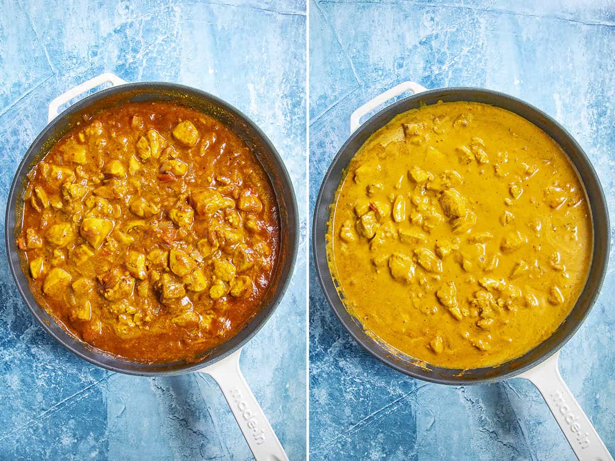 Simmering Butter Chicken (Murgh Makhani) in a pan, and added cream