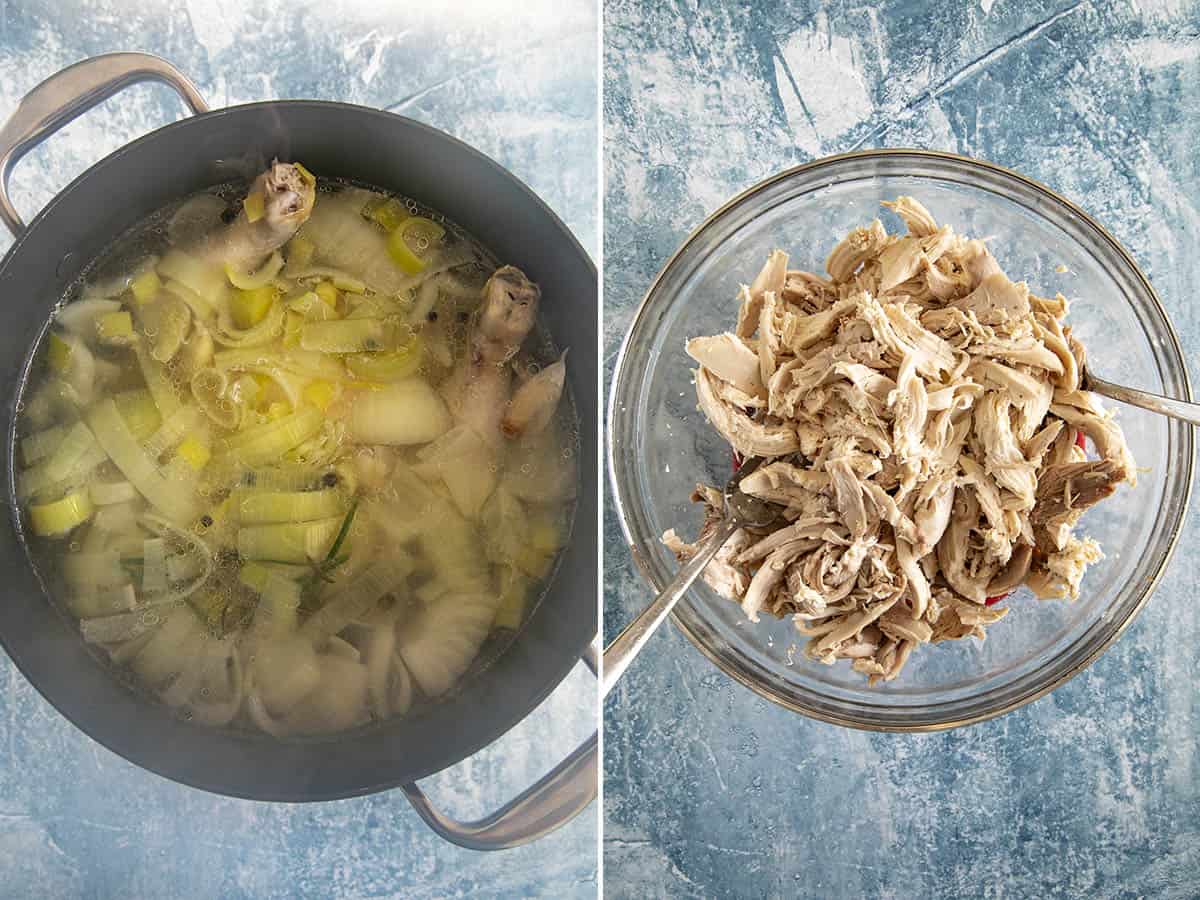 Making homemade chicken stock, and shredding chicken to make homemade chicken bog