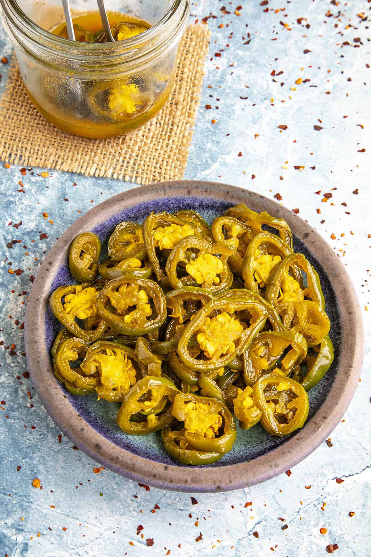 Candied Jalapenos (Homemade Cowboy Candy) on a serving plate