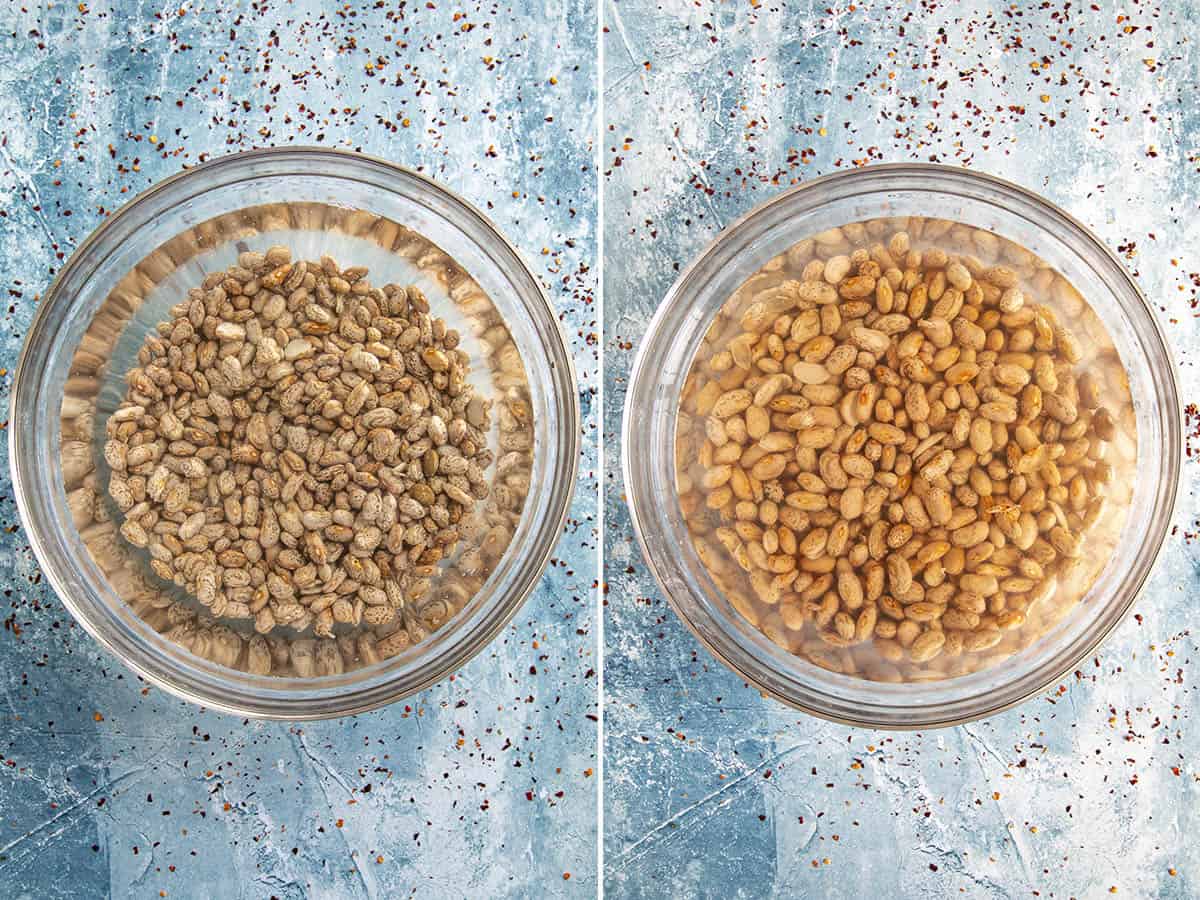 Soaking beans to make Homemade Refried Beans