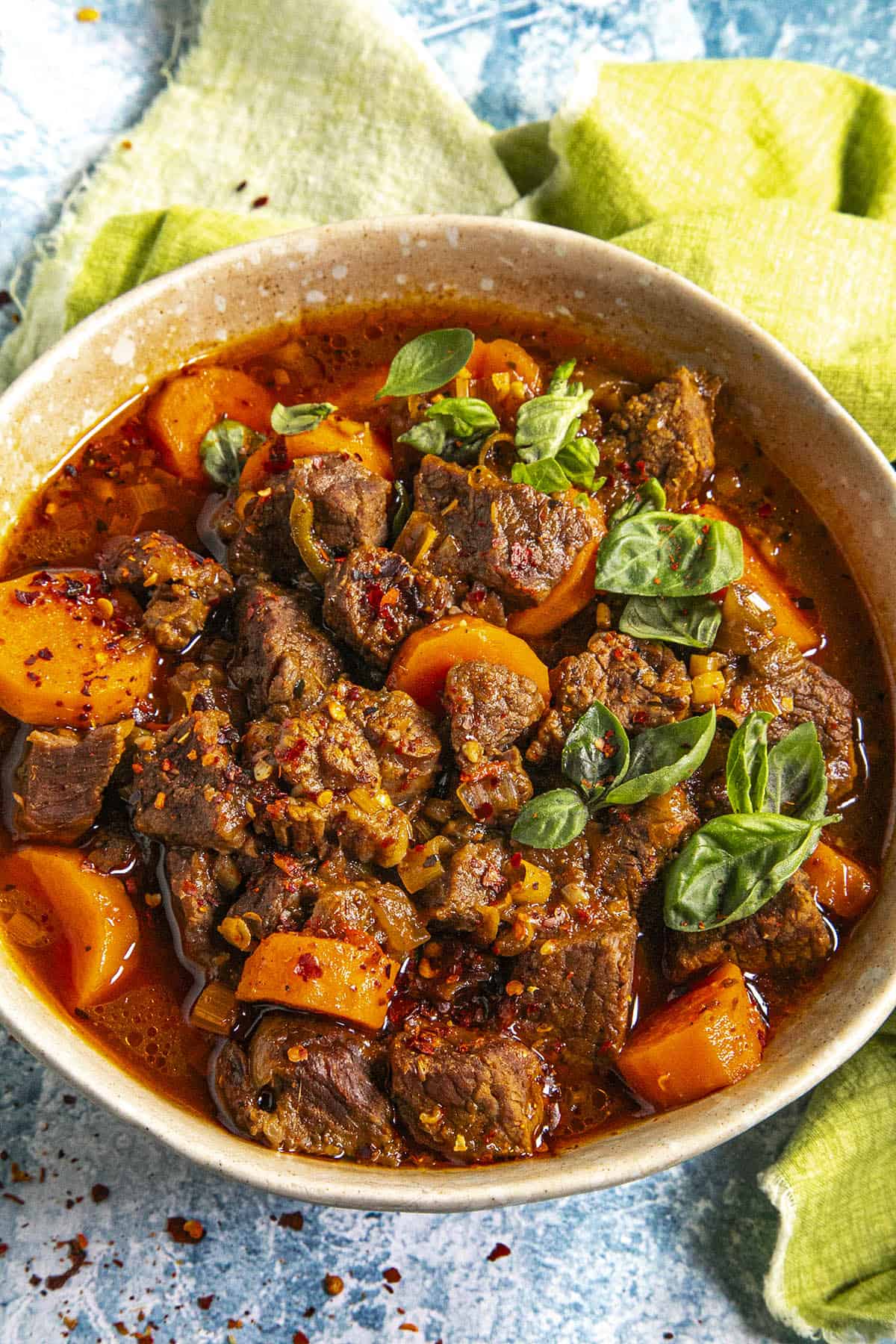 Chunky Spicy Vietnamese Beef Stew (Bo Kho) in a bowl