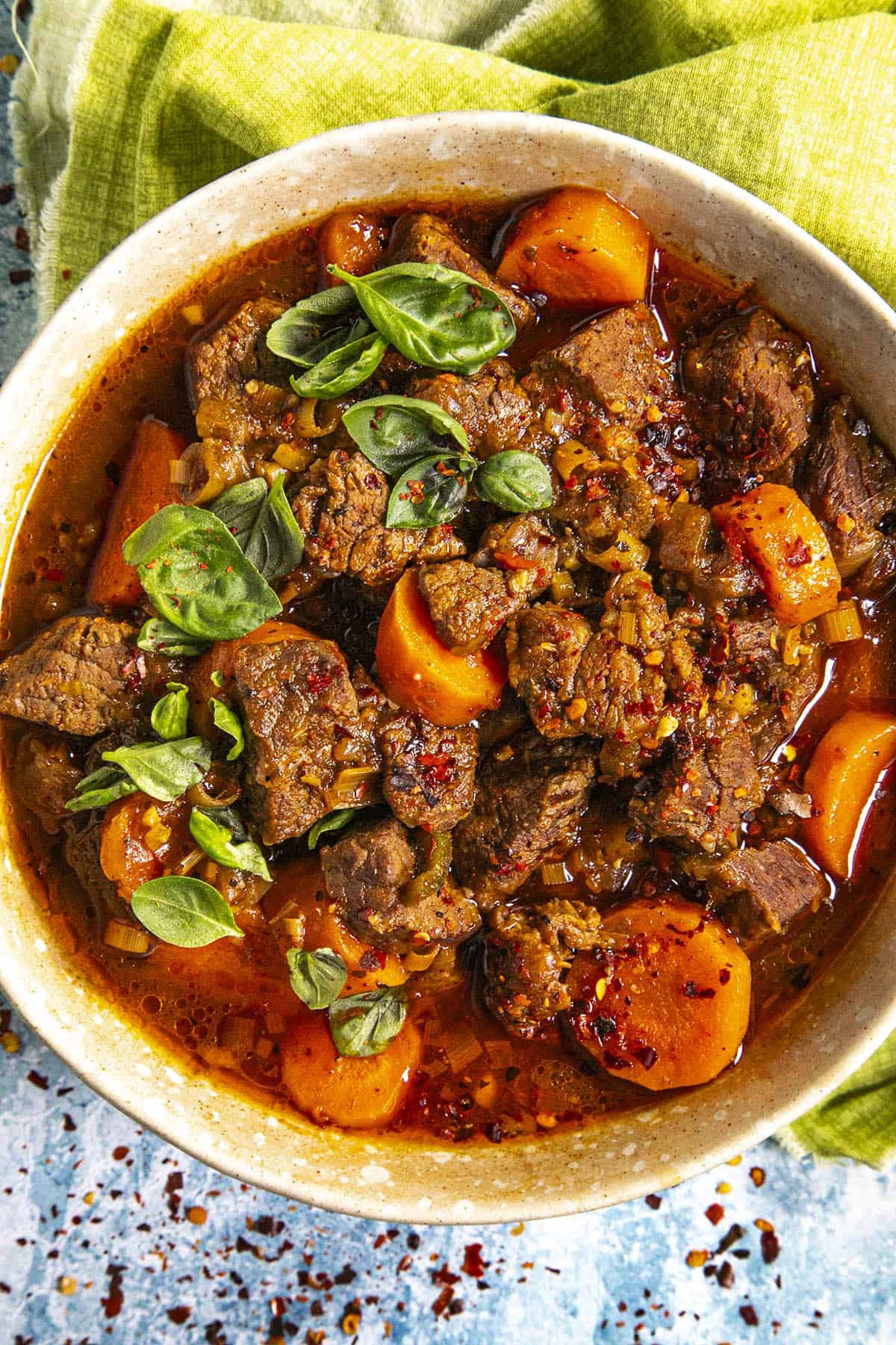 Spicy Vietnamese Beef Stew (Bo Kho) in a bowl, ready to serve