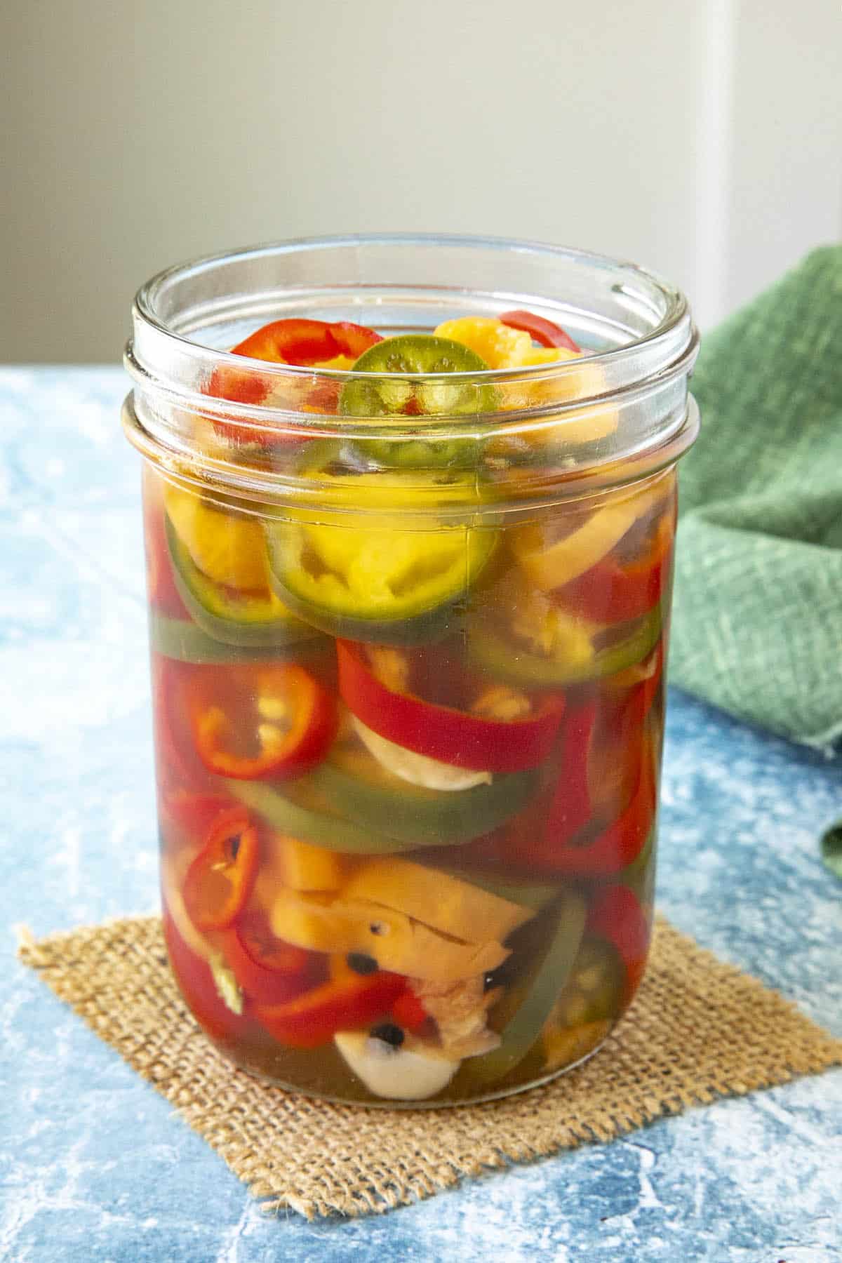 Pickled peppers in a jar