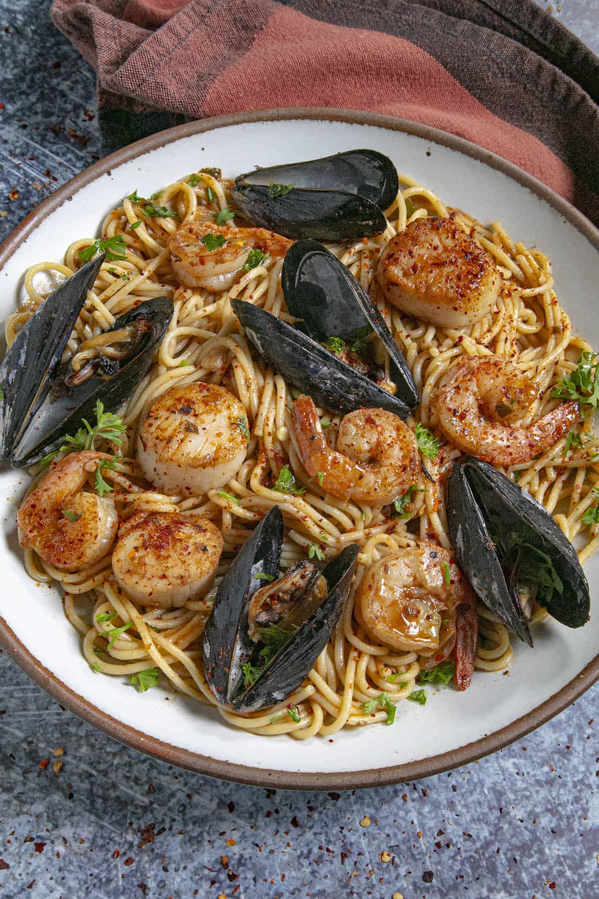 Spicy Marisquera Noodles in a bowl