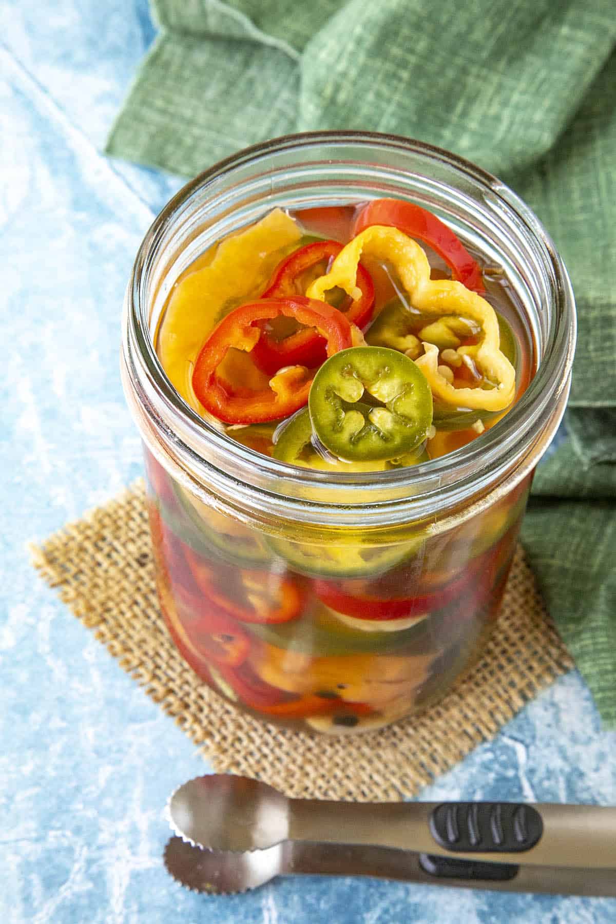Pickled Peppers in a jar, ready to serve
