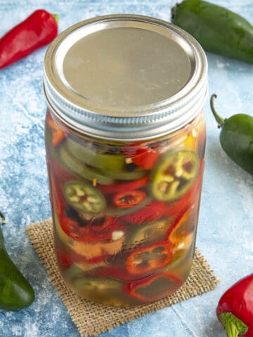 Refrigerator Pickled Peppers in a jar