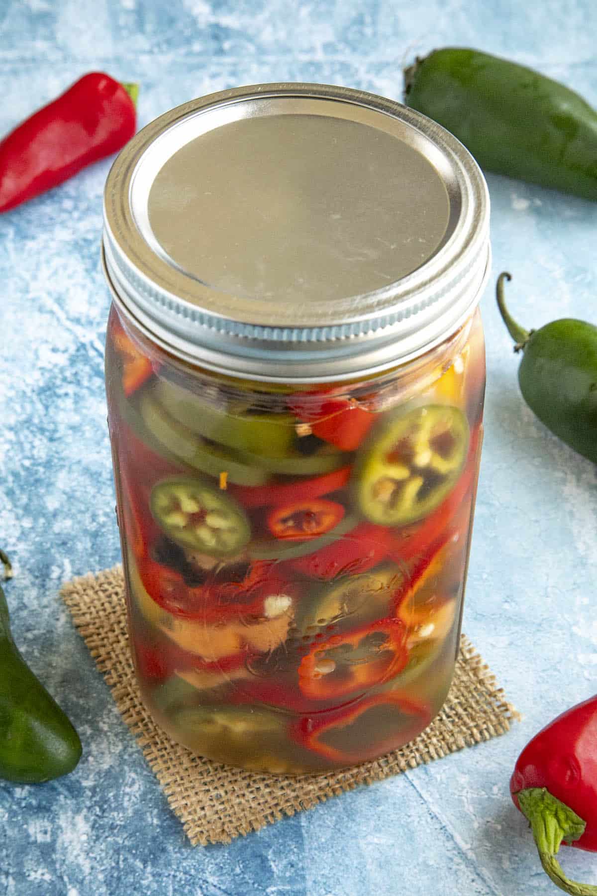 Refrigerator Pickled Peppers in a jar