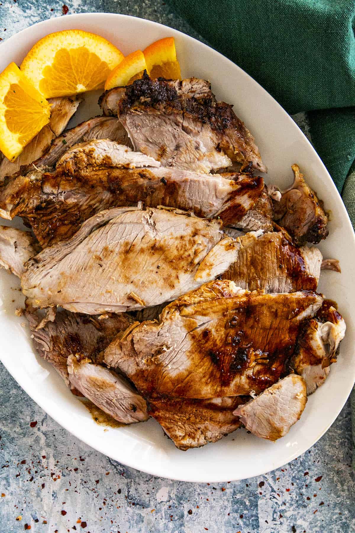 Cuban Roast Pork (Mojo Pork) on a platter, ready to serve