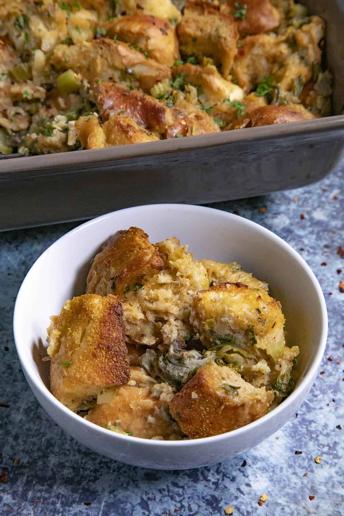 Oyster Dressing in a bowl