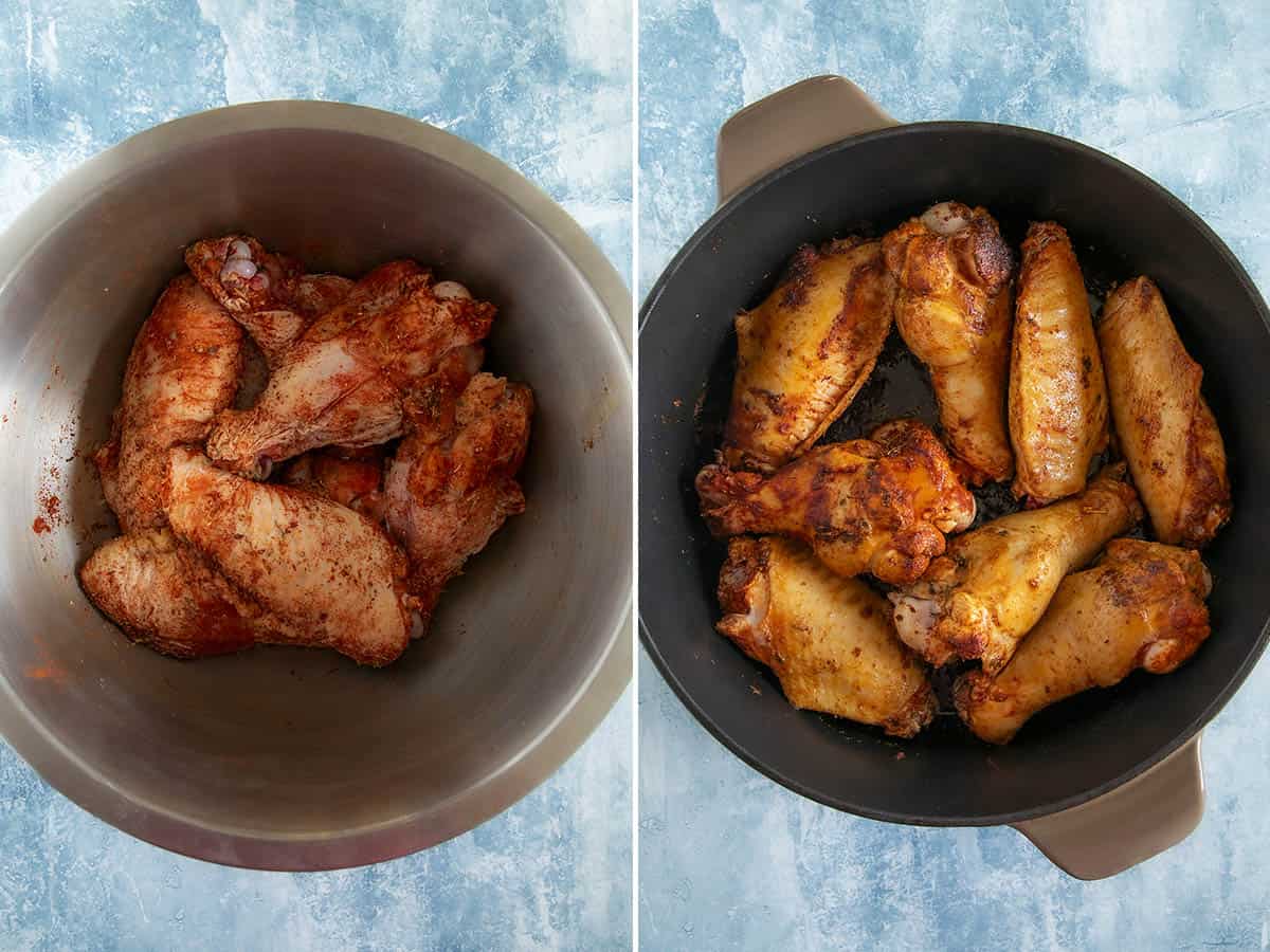 Seasoning and browning turkey wings to make Smothered Turkey Wings