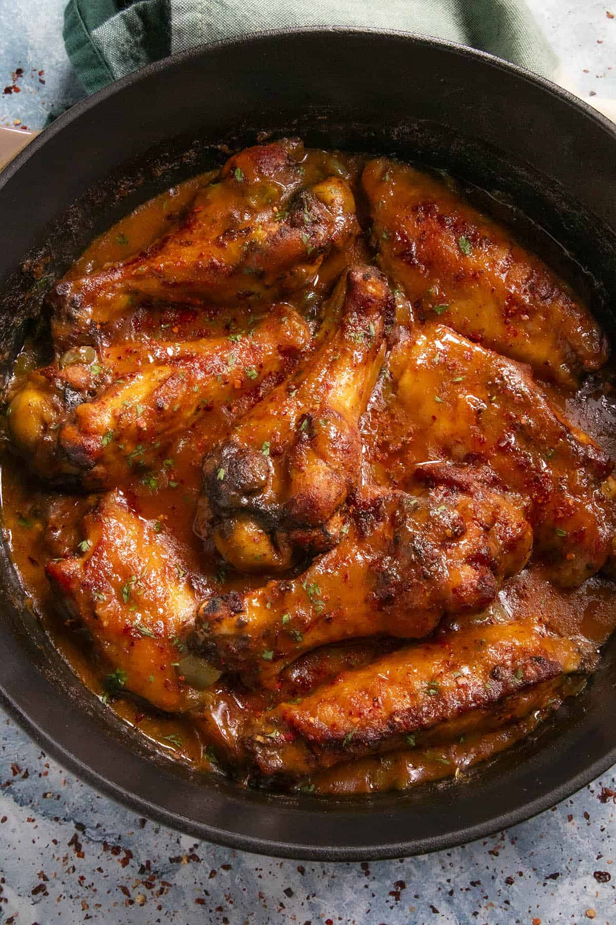 Smothered Turkey Wings in a pot, ready to serve