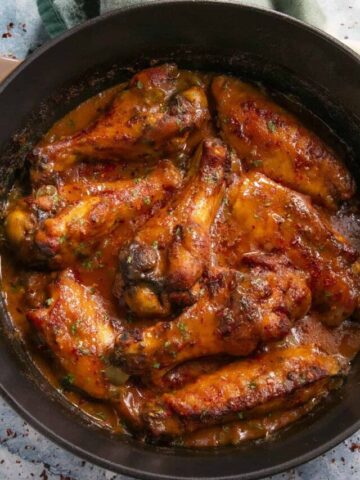 Smothered Turkey Wings in a pot, ready to serve