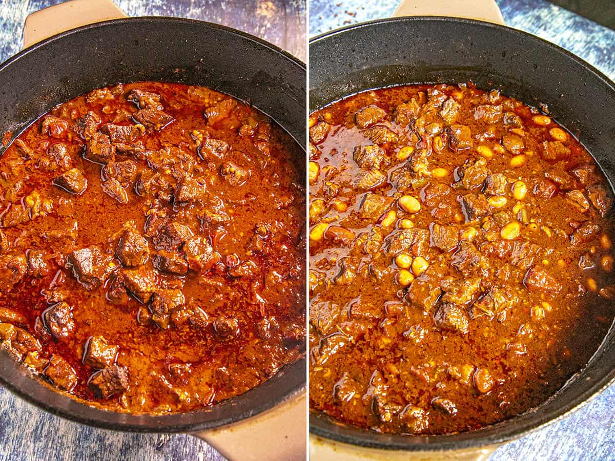 Chili Con Carne simmering in a pot with beans