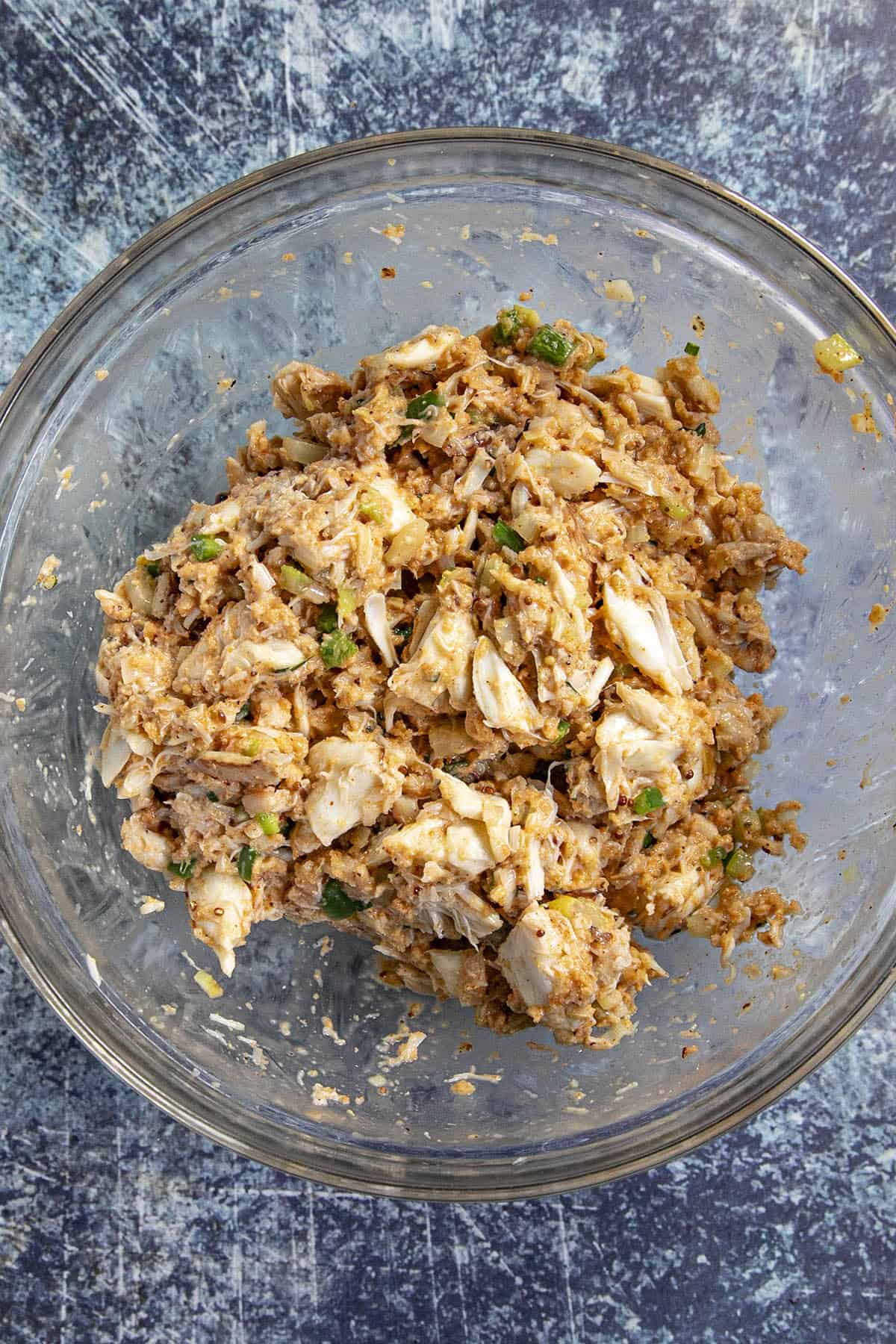 Crab cake mixture in a bowl