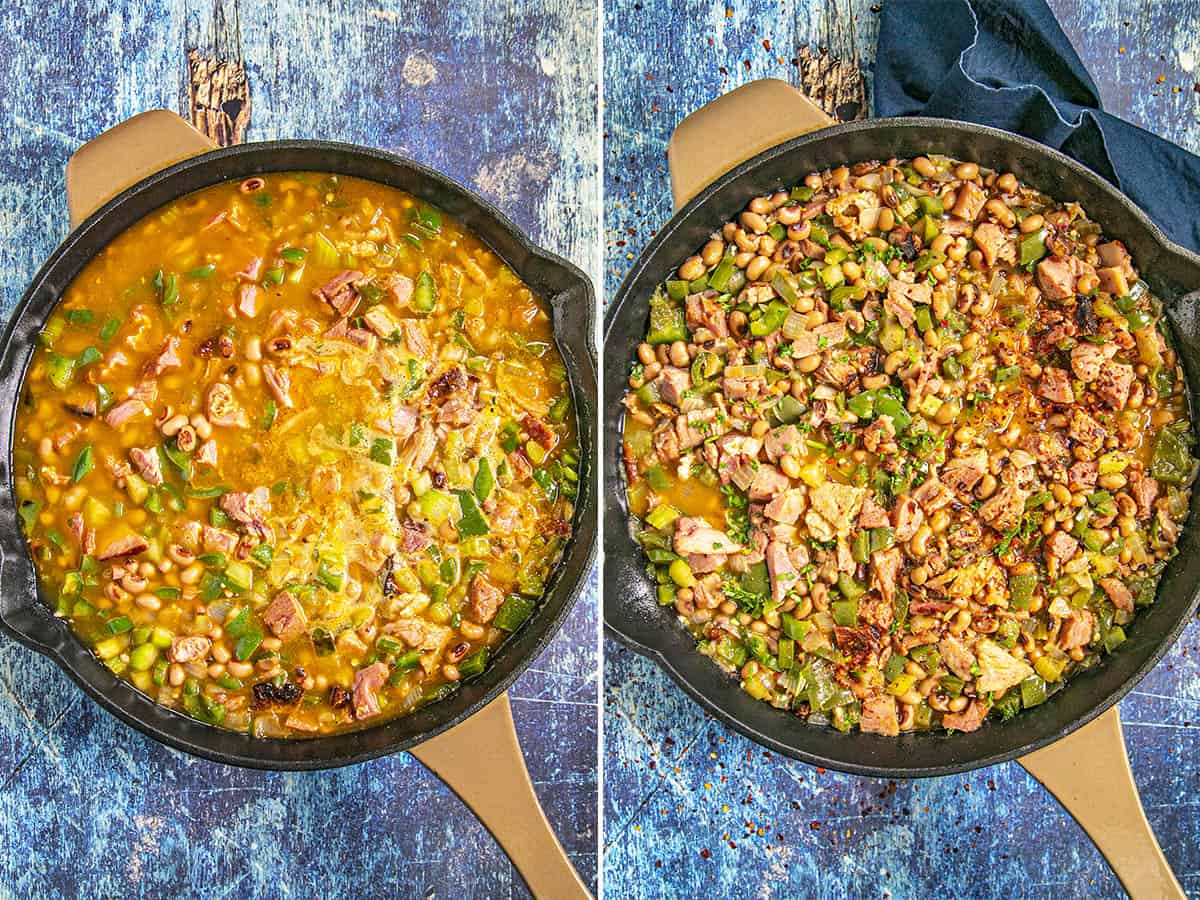 Simmering Hoppin John in a pan