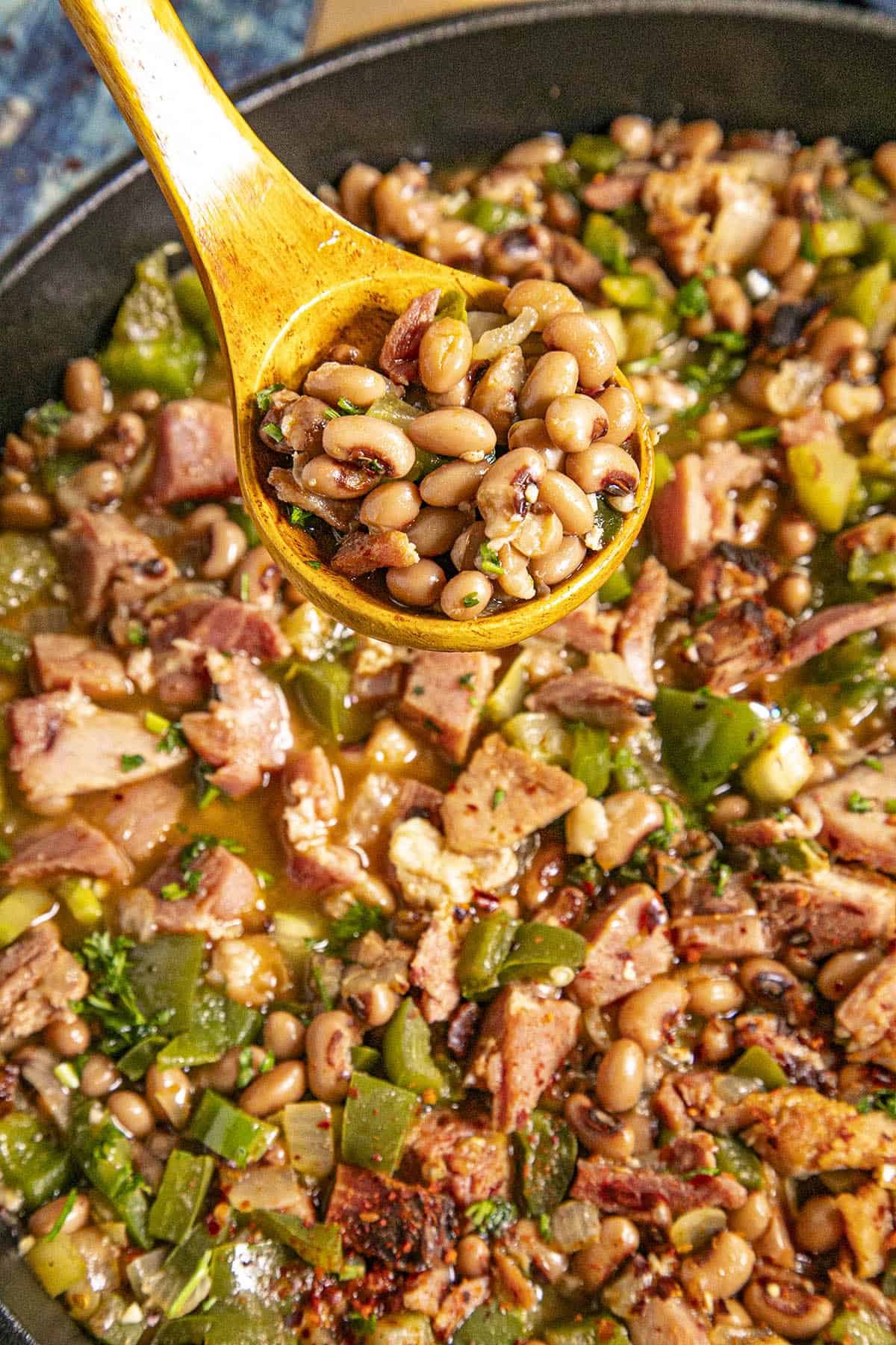 A spoonful of Hoppin John being served