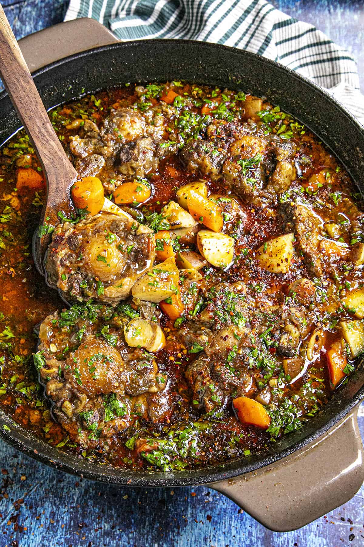 Oxtail Soup in a pot, ready to serve