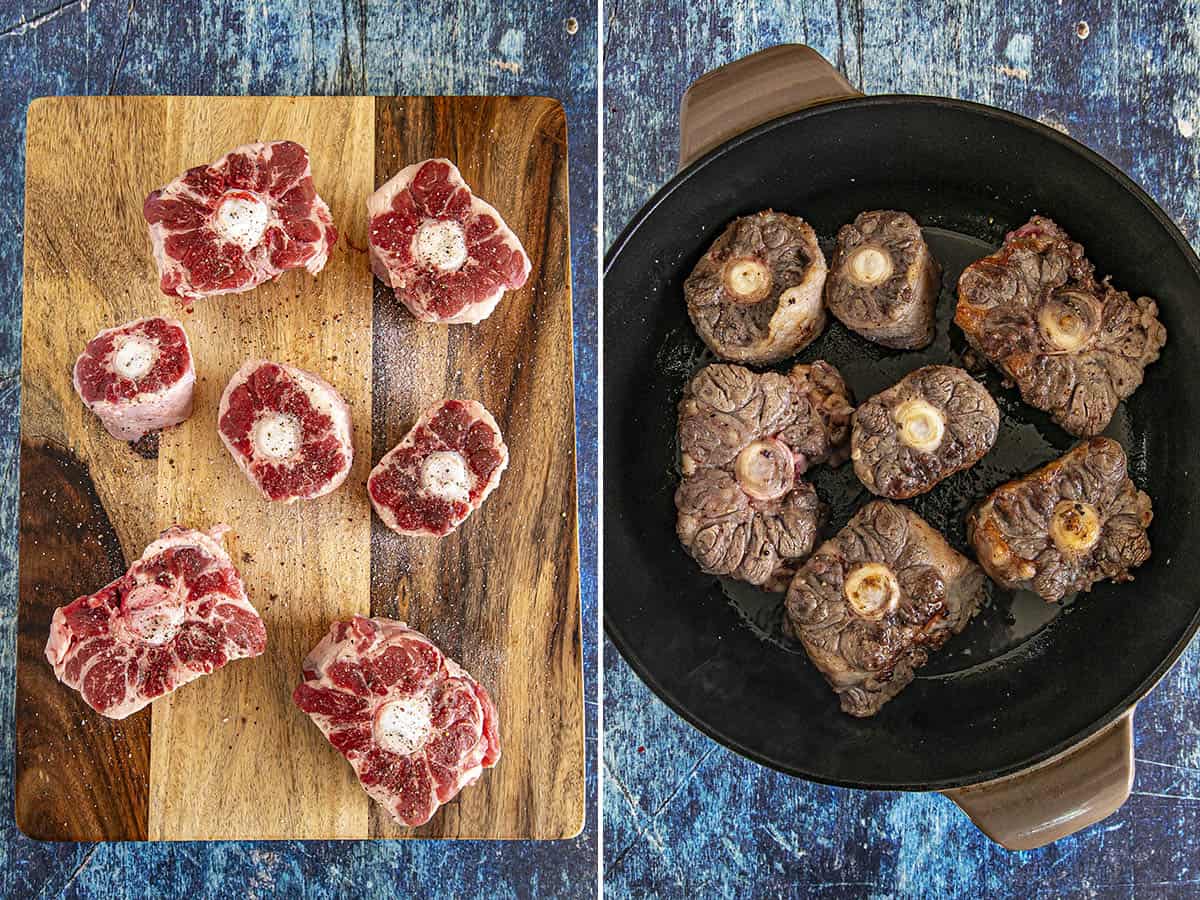 Seasoning and browning oxtails to make Oxtail Soup