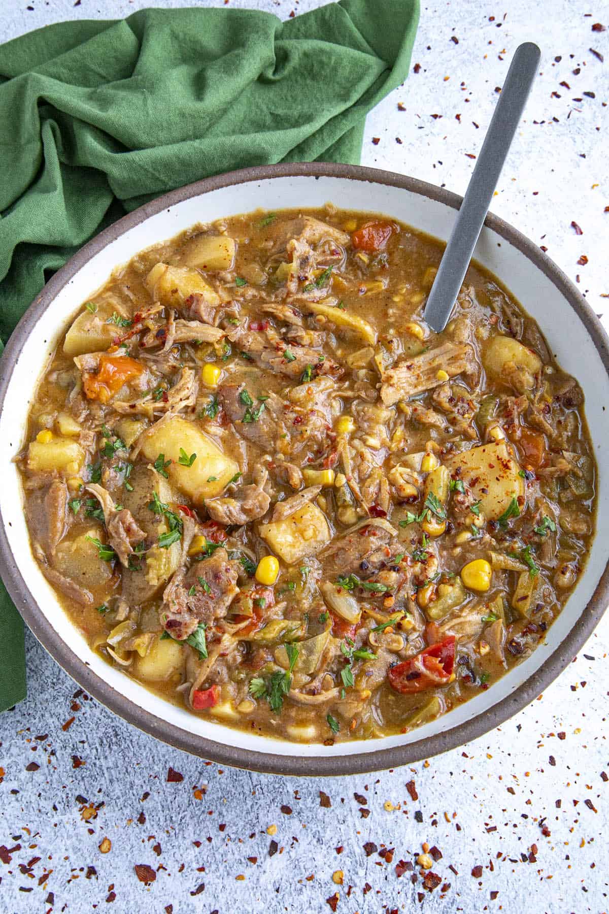 Chunky Turkey Stew in a bowl, ready to serve