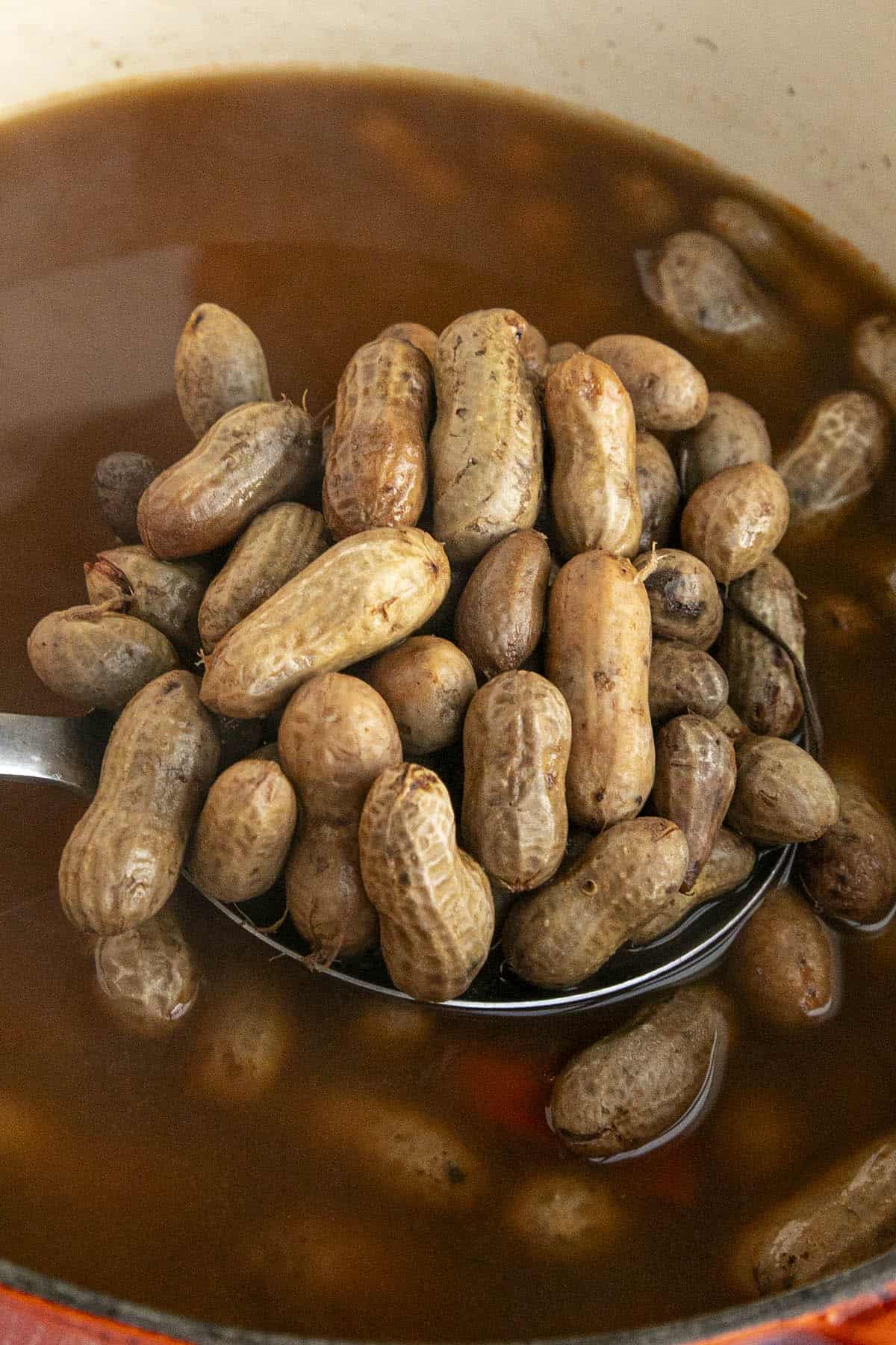 Scooping Boiled Peanuts from the pot