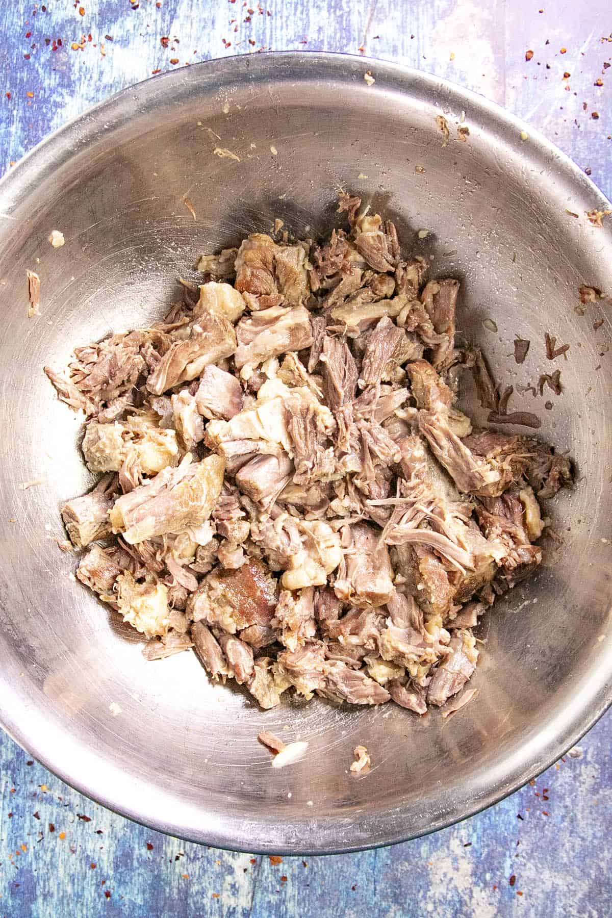 Shredded beef in a bowl