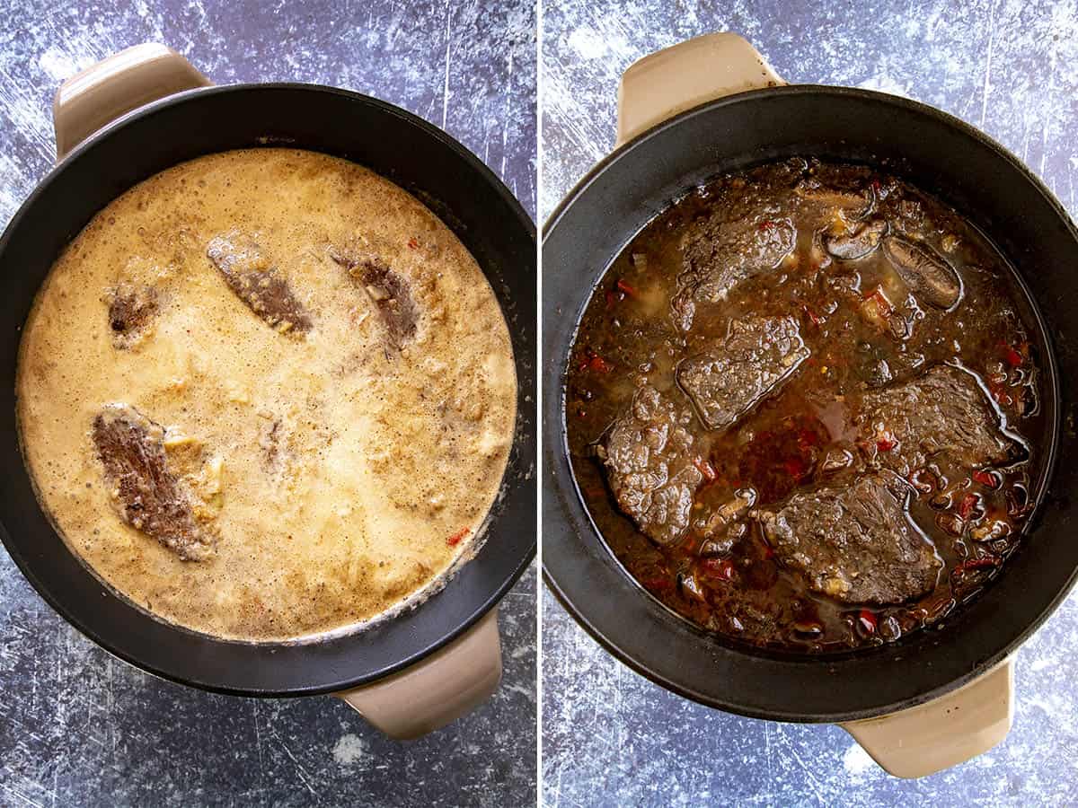 Galbi Jjim (Korean Braised Short Ribs) stewing in a pot