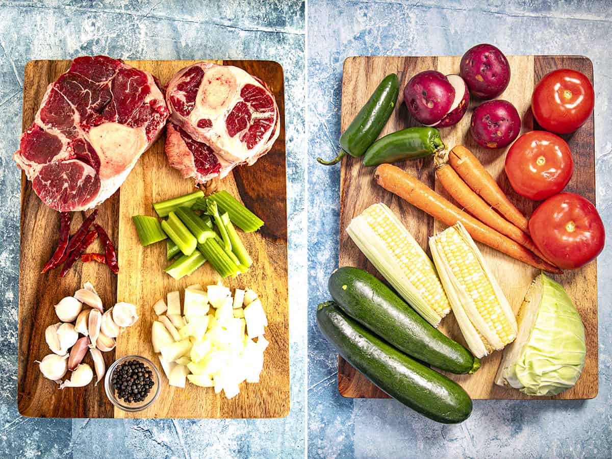 Caldo de Res (Mexican Beef Soup) Ingredients on a cutting board