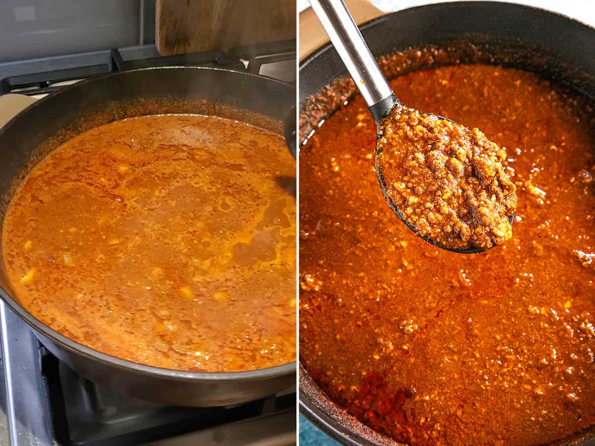 Simmering Cincinnati Chili in a pot