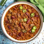 Short Rib and Chorizo Chili in a bowl