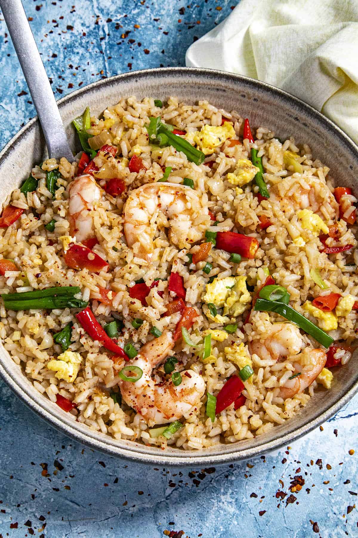 Thai Fried Rice in a bowl with garnish