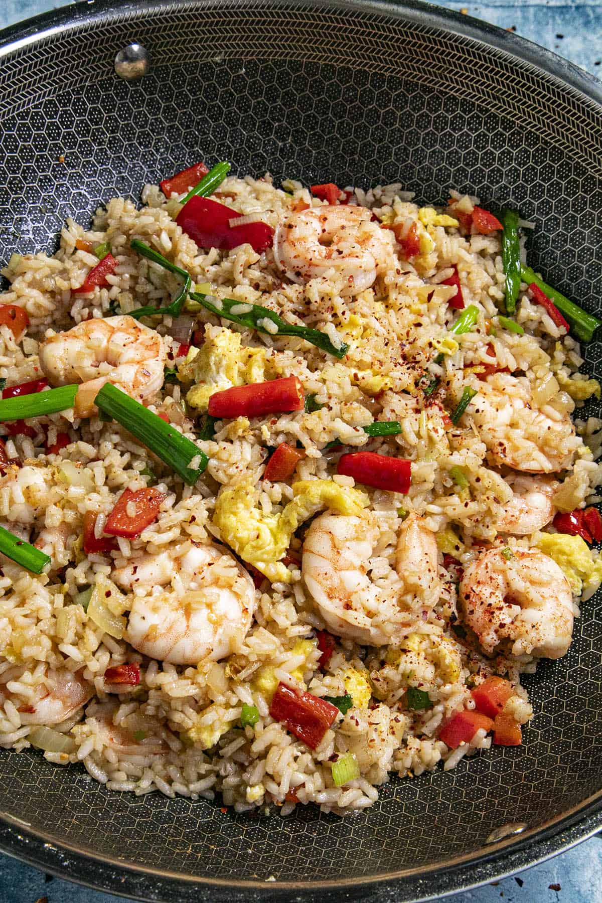 Thai Fried Rice in a wok, ready to serve