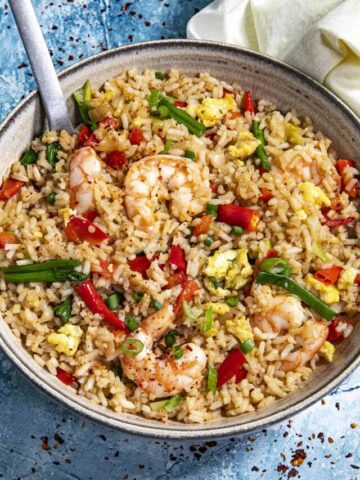 Thai Fried Rice in a bowl with garnish