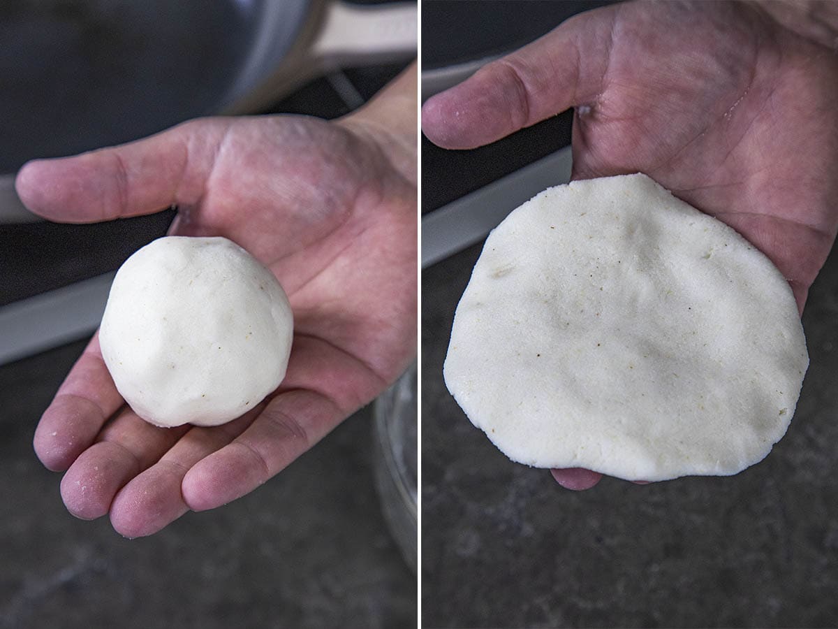 Hand forming arepas from arepa dough